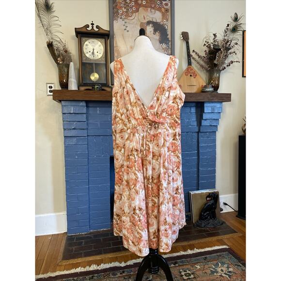 Lands' End Floral Smocked Tank Dress 3X 24W Plus Size Midi V-Neck 100% Cotton - Picture 4 of 11